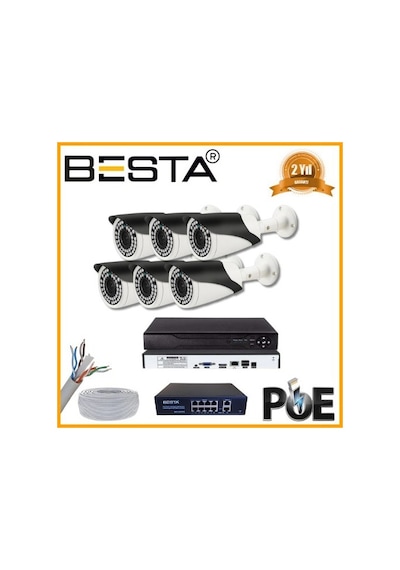 5 Mp 1440p 6 Kameralı Ip Poe Güvenlik Seti