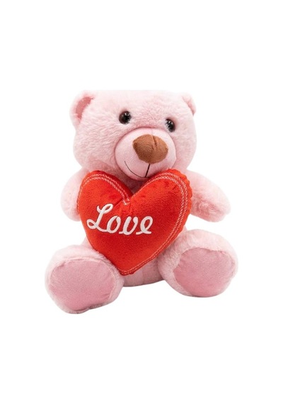 Pufu Toys Kalp Tutan Pelüş Ayıcık Pembe 30 Cm 04030