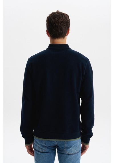 AR-MA Arma Erkek Selanik Kumaş Polo Yaka Yarım Fermuarlı Regular Fit Sweatshirt Kazak K30554697902 Lacivert