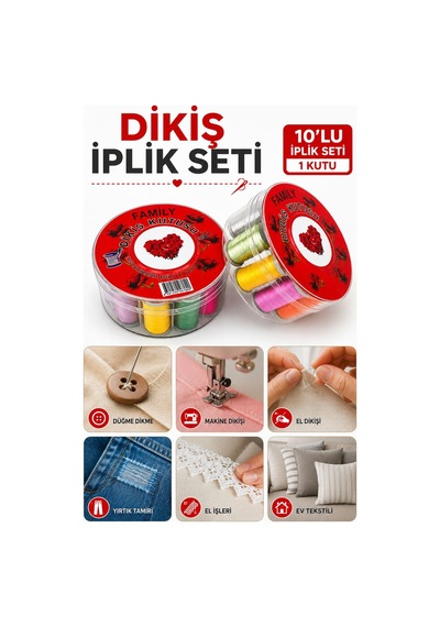 Dikiş Kutusu 10 Renk Dikiş İpliği Seti