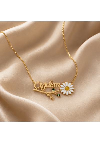 Gümüş İsimli Mineli Papatya Kolye Gold