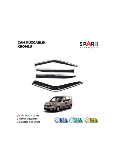 Fiat Doblo 2015-2022 Yıl Aralığı Uyumlu Cam Rüzgarlığı Kromlu 4 Parça Siyah