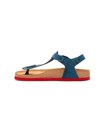 Comfortfusse Gerda - Kadın Ortopedik Hakiki Deri Sandalet Lacivert Nubuk Deri