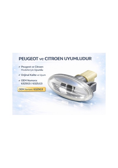 Peugeot Citroen Çamurluk Sinyali Şeffaf Yan Sinyal Lambası Oem 6325.g3 6325g3