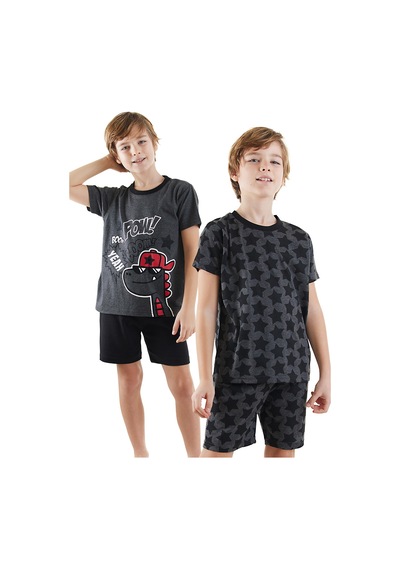 Denokids Yıldızlı Dino Erkek Çocuk 2'li Pijama Takım Renkli Çok Renkli