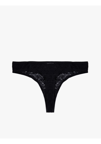 Koton Rahat Kalıp Dantelli String Külot Siyah 7wlk30061mk