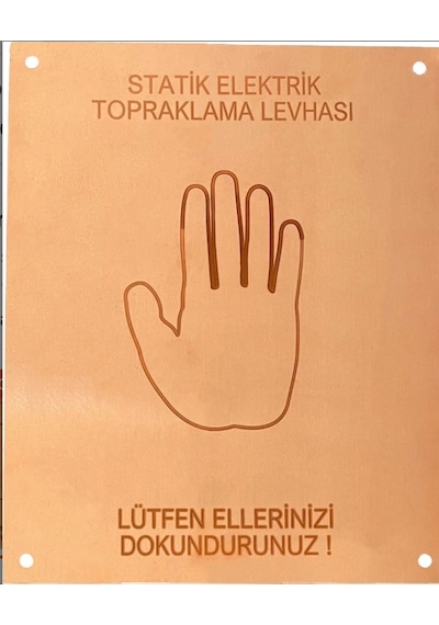 Statik Elektrik Topraklama Levhası 20 25cm Elektrolitik Bakır Üzeri Lazer Kazıma