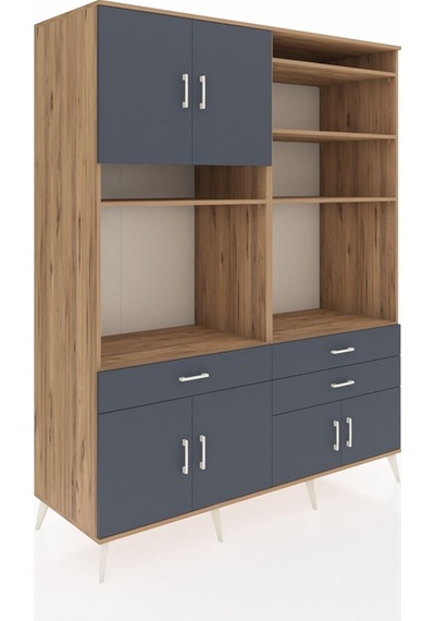 Kronos Gardrop 10 Raflı 3 Çekmeceli 8 Kapaklı 176x59x221 Çam-antrasit Antrasit