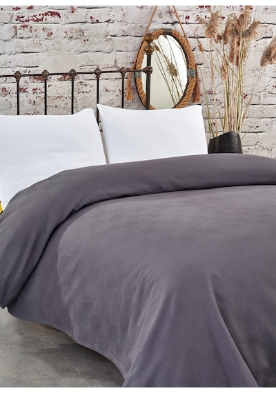 Komfort Home Çift Kişilik Dama Desen %100 Pamuk Pike / Antrasit