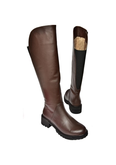 Fox Shoes N654032803 Kahverengi Hakiki Deri Alçak Topuklu Kadın Çizme Kahverengi