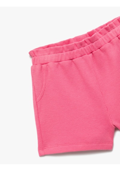Koton Waffle Dokulu Cepli Beli Lastikli Pamuklu Basic Mini Şort Pembe 5smg40019ak Gül