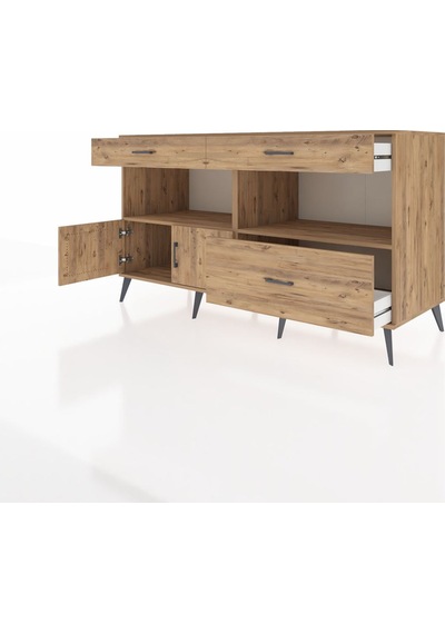 Kronos Konsol 2 Raflı 3 Çekmeceli 2 Kapaklı 176x59x99 Çam-çam Çam-çam