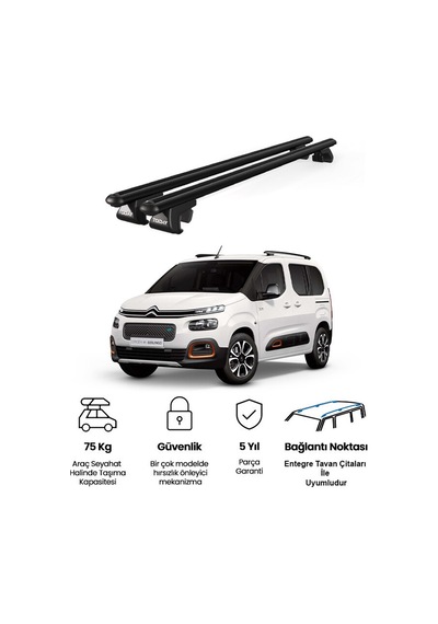Venüs Citroen Berlingo 2019 Ve Sonrası Uyumlu Siyah Ara Atkı Port Bagaj Tavan Barı