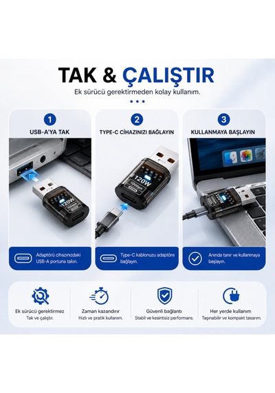 Coofbe Usb Type-c Dönüştürücü Adaptör 120w Hızlı Şarj Destekli 10gbps Usb 3.2 Gen2 Otg Type-c Dönüştürücü Adaptör
