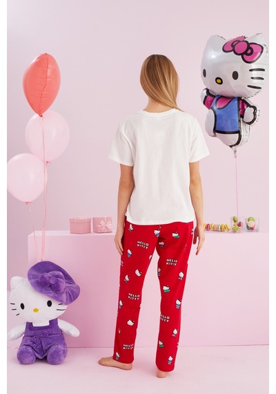 Siyah İnci Lisanslı %100 Pamuk Çok Renkli Bisklet Yaka Pijama Takım Beyaz