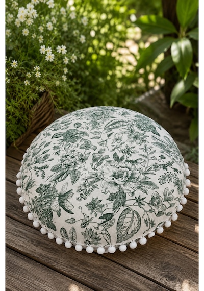 Yeşil Çiçekli Toile De Jouy Desenli Yuvarlak Minder 40 Cm - Su Geçirmez, Sıvı İtici, Leke Tutmaz, Ponponlu Çok Renkli Yeşil Çiçekli Toile De Jouy Desenli Yuvarlak Minder 40 Cm - Su Geçirmez, Sıvı İtici, Leke Tutmaz, Ponponlu Çok Renkli