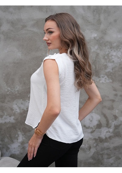 Mirve Butik Omuzu Pileli Ve Düğme Detaylı Bluz BEYAZ