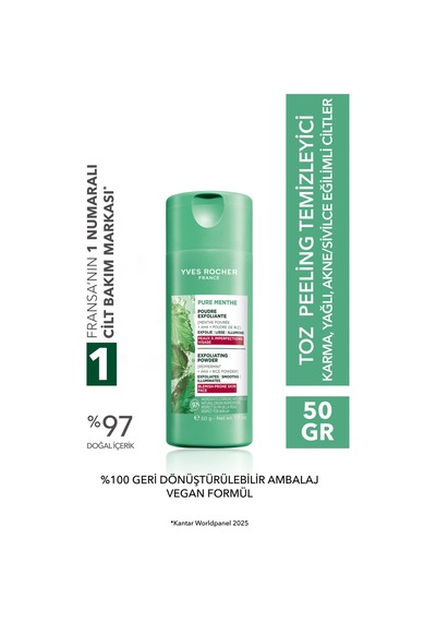 Yves Rocher Toz Peeling Temizleyici Aha-karma/yağlı/akneli Cilt -pure Menthe Arındırıcı Botanik Kompleks 50gr