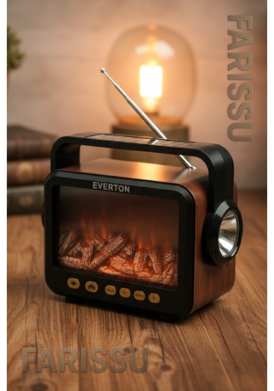 Everton Rt-734 Retro Tasarımlı Şömine Efektli Solar El Fenerli Bluetooth Hoparlör & Fm Radyo Yedek Pili