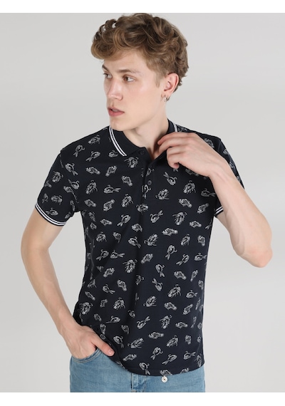 Colin's Colins Regular Fit Baskılı Lacivertvert Erkek Polo Yaka Kısa Kol Tişört 001