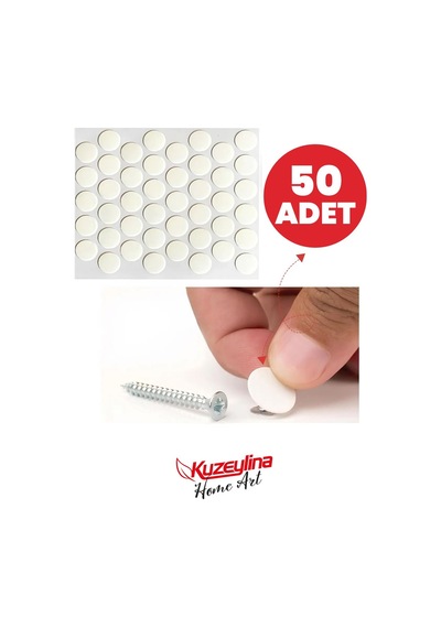 Yapışkanlı Vida Tapası Tıpası - Beyaz - Vida Kapatıcı Kapağı 50 Adet