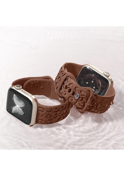 Apple Uyumlu  Watch  Ultra 1 Ve 2 49mm Leopar Desenli Yumuşak Silikon Kordon