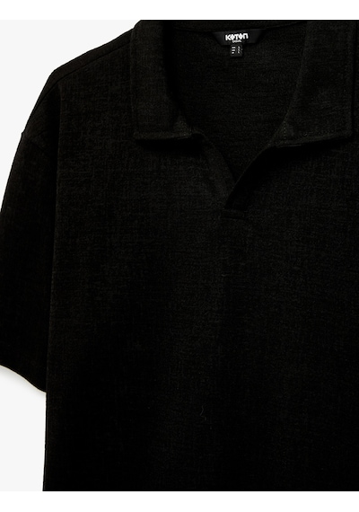 Koton Regular Fit Kısa Kollu Dokulu Polo Yaka Tişört Siyah 6sam10007mk