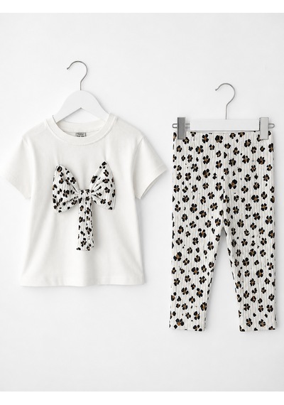 Baby Lory Kids Store Kız Çocuk Leopar Desenli Tayt Takım Beyaz - Leopar