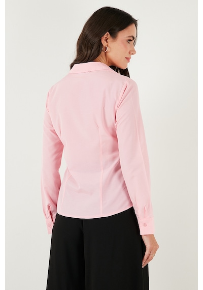 Lela Pamuklu Slim Fit Klasik Yaka Bayan Gömlek 6777423 Şeker Pembe