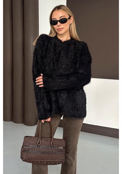 Olcay Oversize Tüylü Soft Kazak Siyah 8270