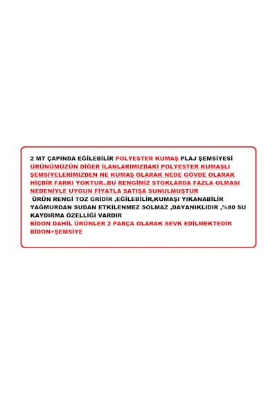 Bilgehanelektronik 2 Mt Polyester Kumaş Eğilebilir Plaj Şemsiyesi Bahçe Bidon Dahil (496821464)