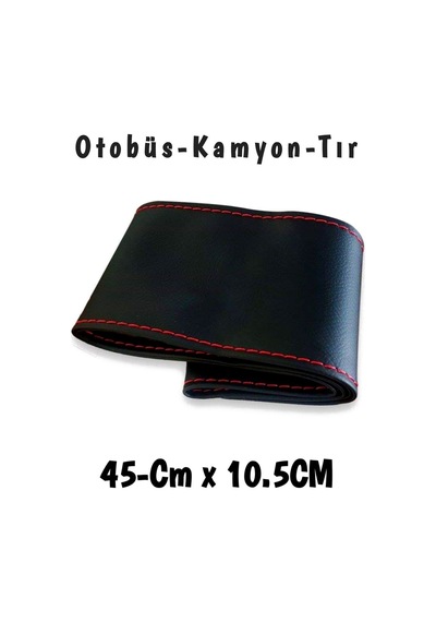 Universal Kamyon Tır Otobüs Dikmeli Direksiyon Kılıfı Soft Siyah Kırmızı Ipli 45 10.5cm