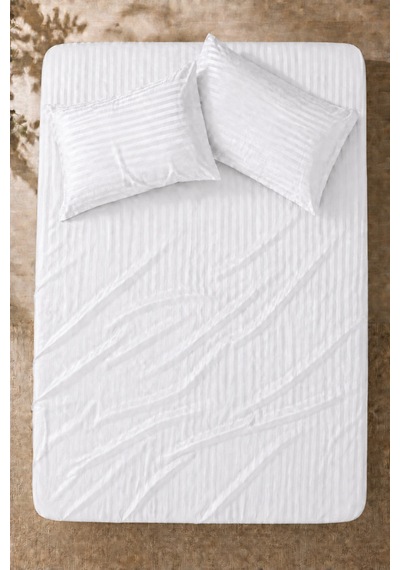 Çizgili Saten Çarşaf Takımı Seti Lastikli Yumuşak & Parlak Tek/çift/battal Boy 30 Cm Yükseklik Beyaz