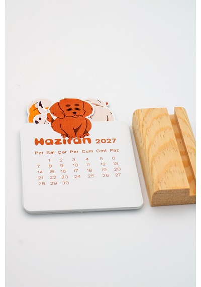 Ahşap Standlı Özel Kesim Neşeli Corgi Tasarımlı 2027 Masaüstü Takvimi 8,5x12 Cm - Sevimli Yeni Yıl Hediyesi Çok Renkli