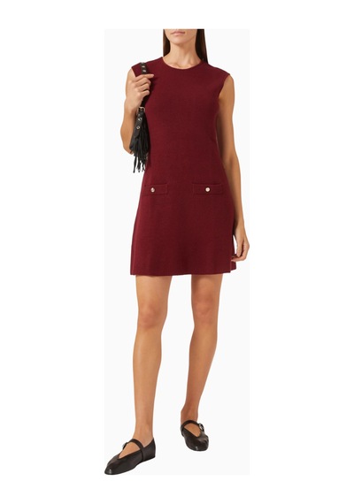 Maje Ritorsa Wool - Blend Sweater Dress, Yüksek Yaka Ve Çıkarılabilir Crop Katmanlı Bordo