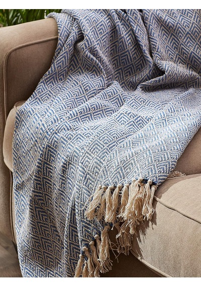 Lexroo Diamond Throw Koleksiyonu Pamuk Dokuma, 50x60, Taş Yıkama Mavisi Çok Renkli