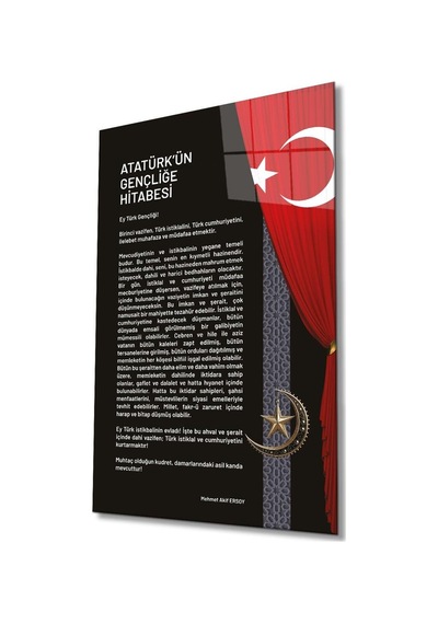 Atatürk'ün Gençliğe Hitabesi Cam Tablo Modern Ev Ofis Salon Hediyelik Büyük Tablo Duvar Dekoru
