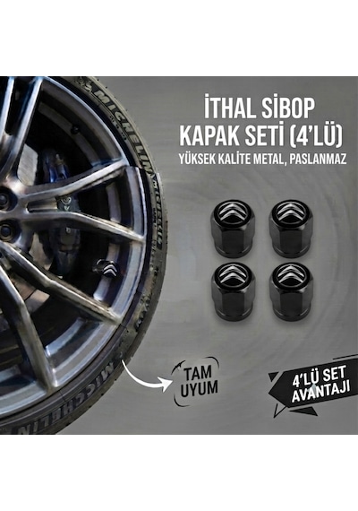 Citroen Grubu İle Uyumlu Alüminyum Altıgen Sibop Kapak Seti Siyah - İthal Sibop Kapağı 4lü Set