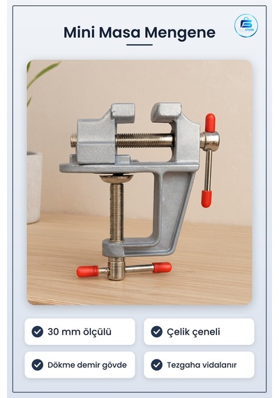 Mini Masa Mengene 30 Mm Tezgah Üstü Dökme Demir Gövdeli Çelik Çen
