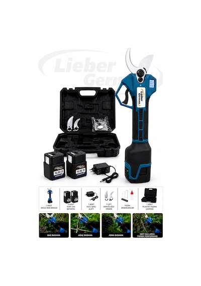 Lieber German Lg015 16.80 Volt Kömürsüz Motor 32mm Ağız Çap 2x Akülü Dal Budama Makası Makinesi