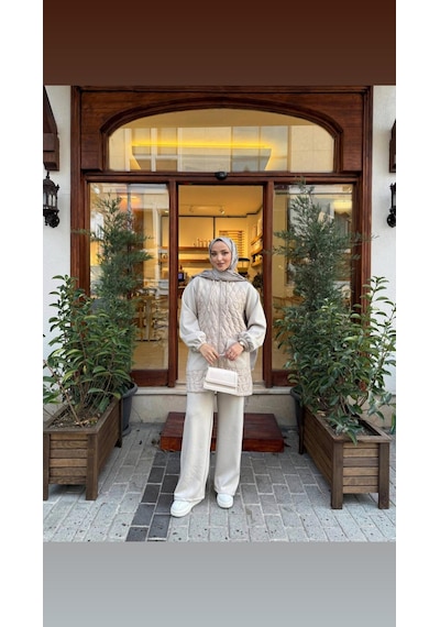 Gala Ceketi Fermuarlı Uzun Kadın Takımı Bej