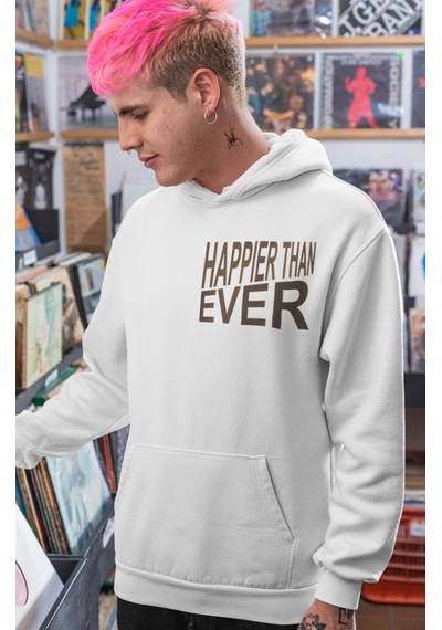 Sevbano Billie Eilish Happier Than Ever Şarkıcı Sırt Baskılı Unisex Overs beyaz