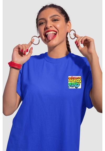 Unisex Renkli Graffiti Baskılı Oversize Beyaz T-shirt Lacivert