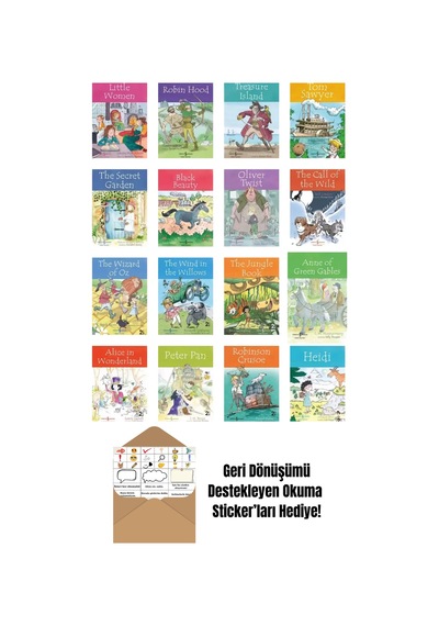8-13 Yaş İngilizce Çocuk Klasikleri Hikaye Seti 16 Kitap + Okuma Sticker'ları