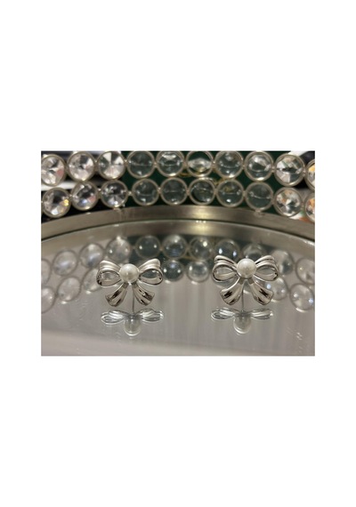 Luxe Pearl Bow Küpe Gümüş
