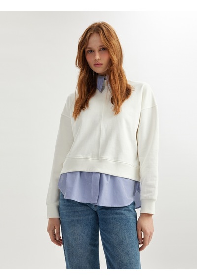 Koton İki Farklı Kumaş Kullanımlı Uzun Kollu Pamuklu Gömlek Yaka Sweatshirt Beyaz 5sak10188ek Beyaz Koton İki Farklı Kumaş Kullanımlı Uzun Kollu Pamuklu Gömlek Yaka Sweatshirt Beyaz 5sak10188ek Beyaz
