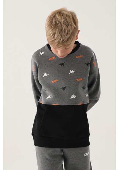 Kappa Antrasit Melanj Baskılı Garnili Kanguru Cep Erkek Çocuk Sweatshirt