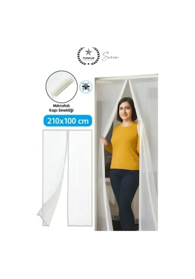 Dayanıklı Mıknatıslı Kapı Sinekliği 60x210 Cm Tül Haşere Böcek Sivrisinek Geçirmez Manyetik Beyaz