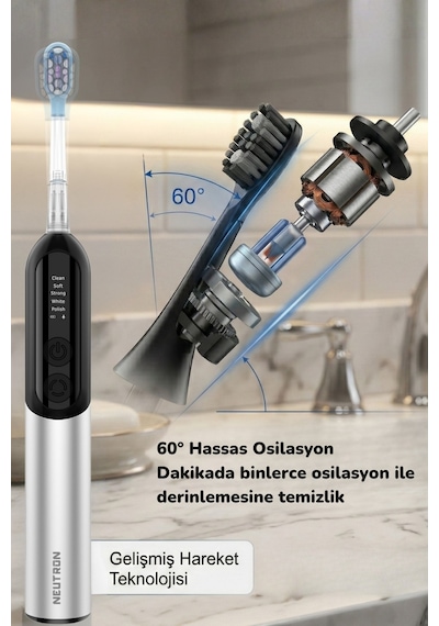 Şarjlı Sonik Diş Fırçası, Dijital Ekranlı Şarjlı Diş Fırçası Silver