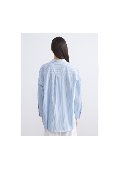 LC Waikiki Alıta Cıty Farkıyla Lcw Modest Mavi Çizgili Oversize Poplin Kadın Gömlek Tunik Mavi - 931522818 Mavi